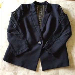 Women’s Beautiful XOXO Midnight Black lace single button  jacket blazer size XL